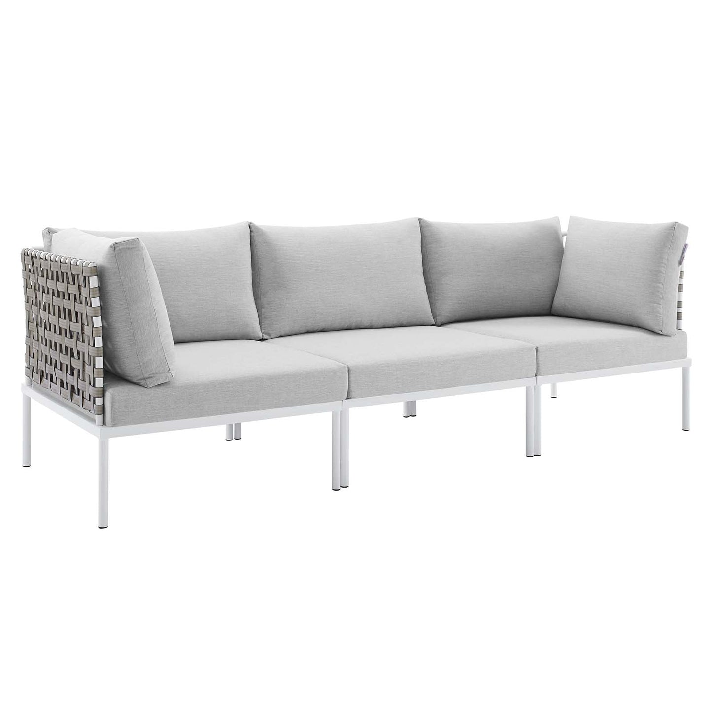 Harmony Sunbrella® Basket Weave Outdoor Patio Aluminum Sofa Tan Gray EEI-4966-TAN-GRY