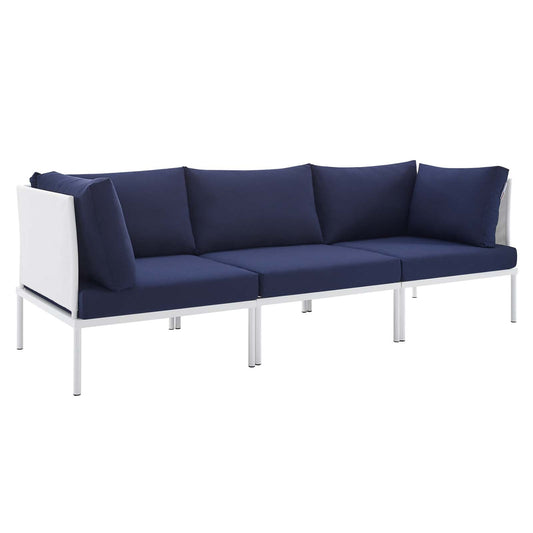 Harmony Sunbrella® Outdoor Patio Aluminum Sofa White Navy EEI-4967-WHI-NAV