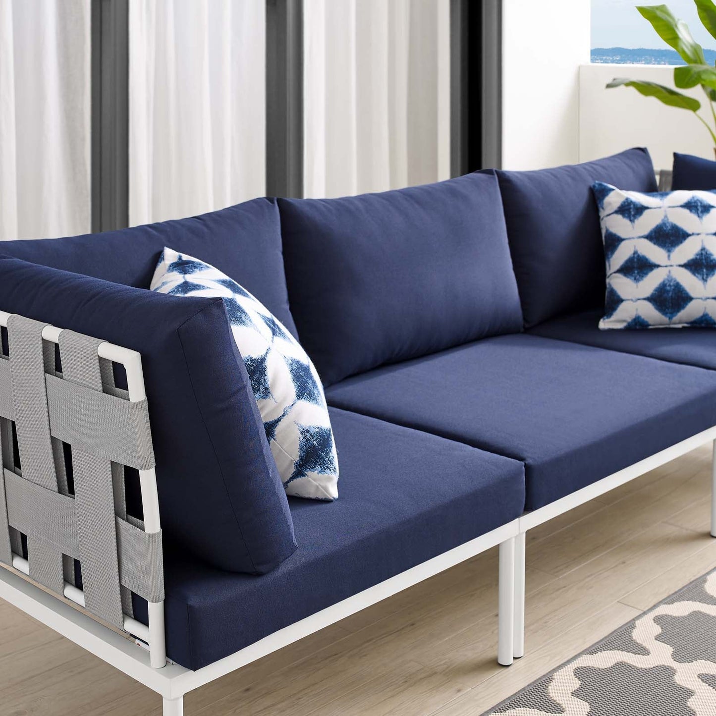 Harmony Sunbrella® Outdoor Patio Aluminum Sofa Gray Navy EEI-4968-GRY-NAV