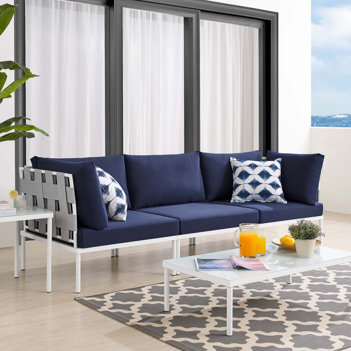 Harmony Sunbrella® Outdoor Patio Aluminum Sofa Gray Navy EEI-4968-GRY-NAV