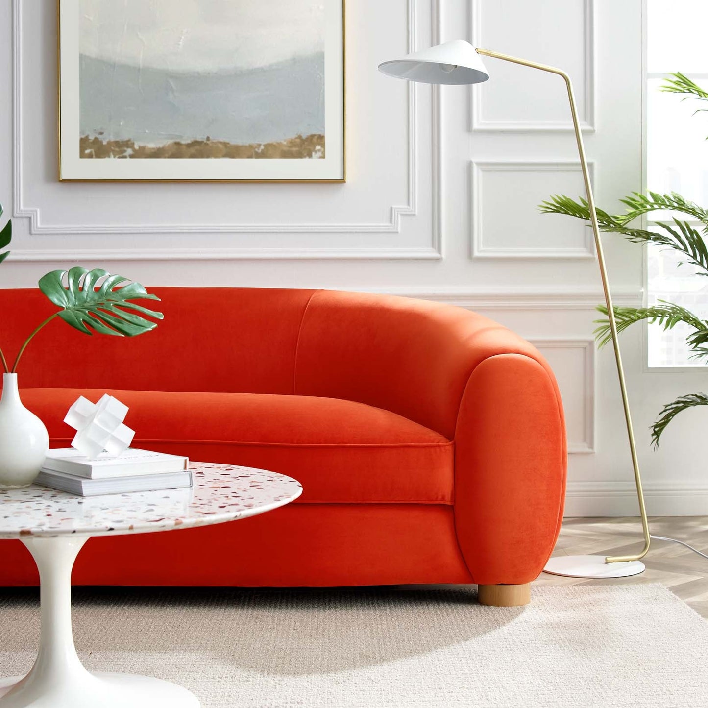 Abundant Performance Velvet Sofa Orange EEI-4970-ORA