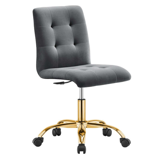 Prim Armless Performance Velvet Office Chair Gold Gray EEI-4973-GLD-GRY