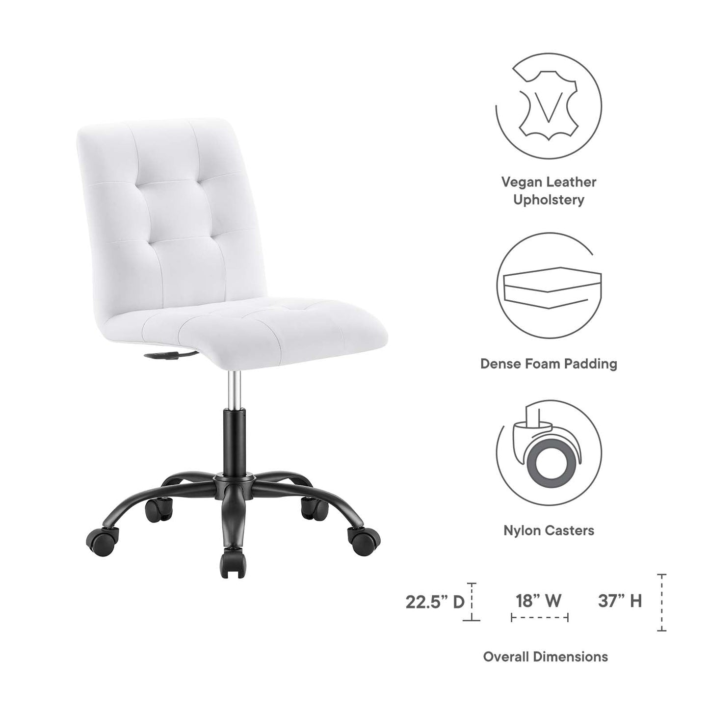 Prim Armless Vegan Leather Office Chair Black White EEI-4975-BLK-WHI