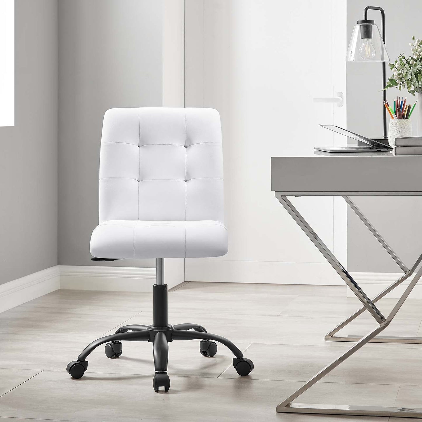 Prim Armless Vegan Leather Office Chair Black White EEI-4975-BLK-WHI