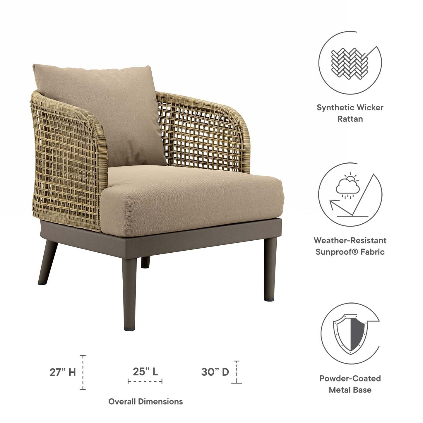 Meadow Outdoor Patio Armchair Natural Taupe EEI-4986-NAT-TAU