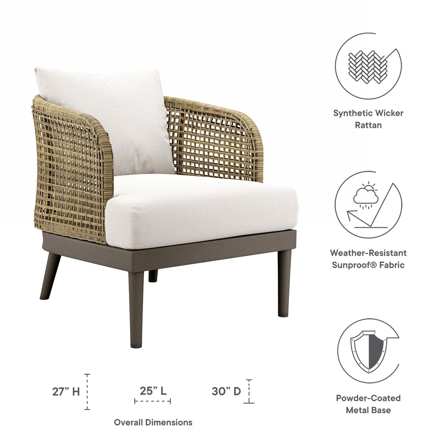 Meadow Outdoor Patio Armchair Natural White EEI-4986-NAT-WHI