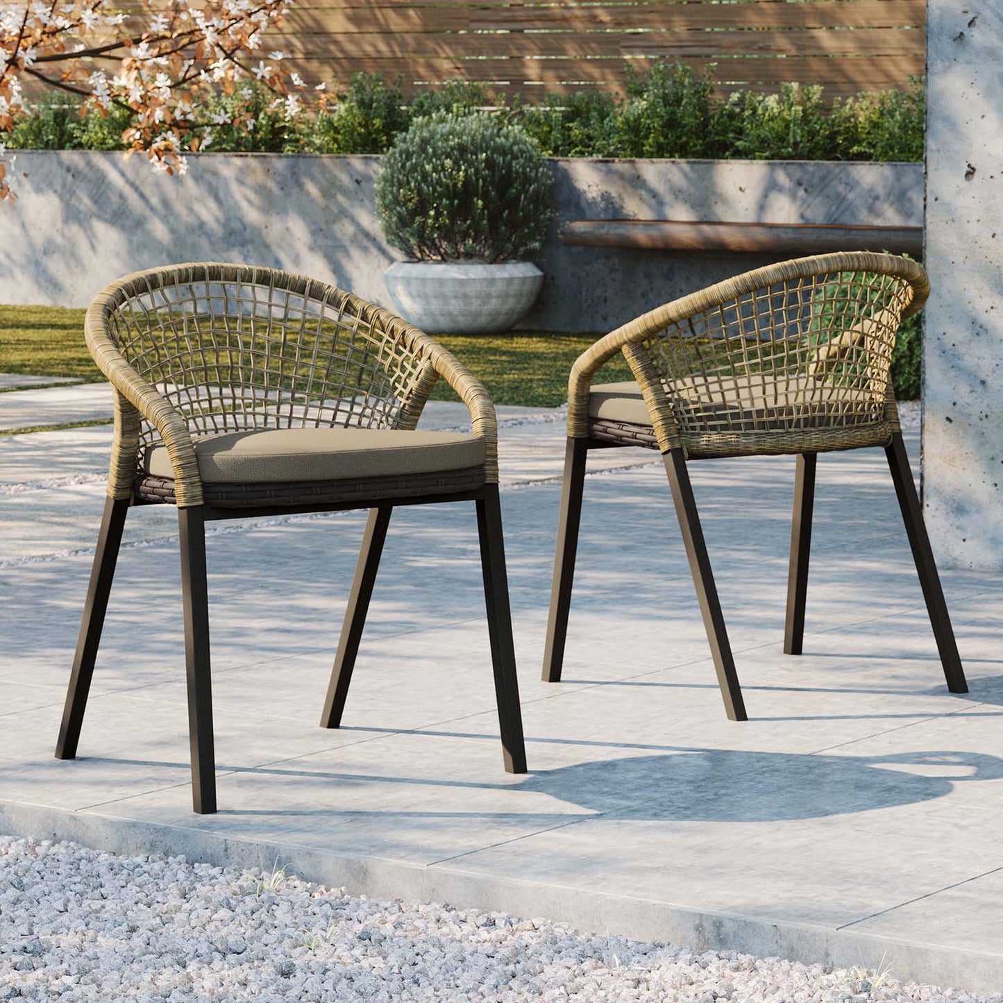 Meadow Outdoor Patio Dining Chairs Set of 2 Natural Taupe EEI-4995-NAT-TAU