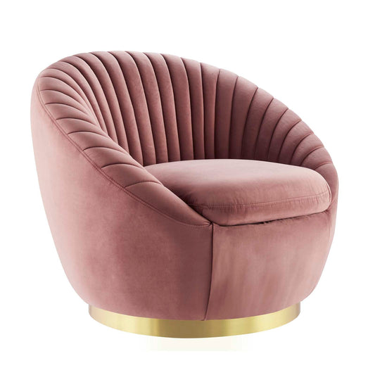 Whirr Tufted Performance Velvet Swivel Chair Gold Dusty Rose EEI-5002-GLD-DUS