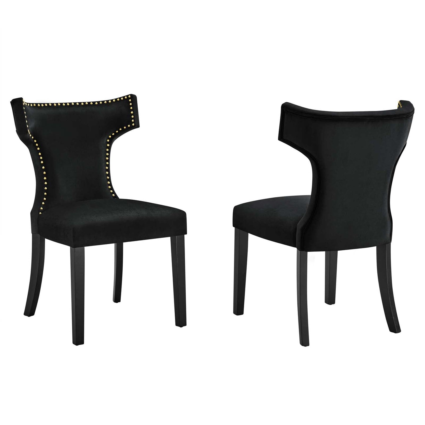 Curve Performance Velvet Dining Chairs - Set of 2 Black EEI-5008-BLK