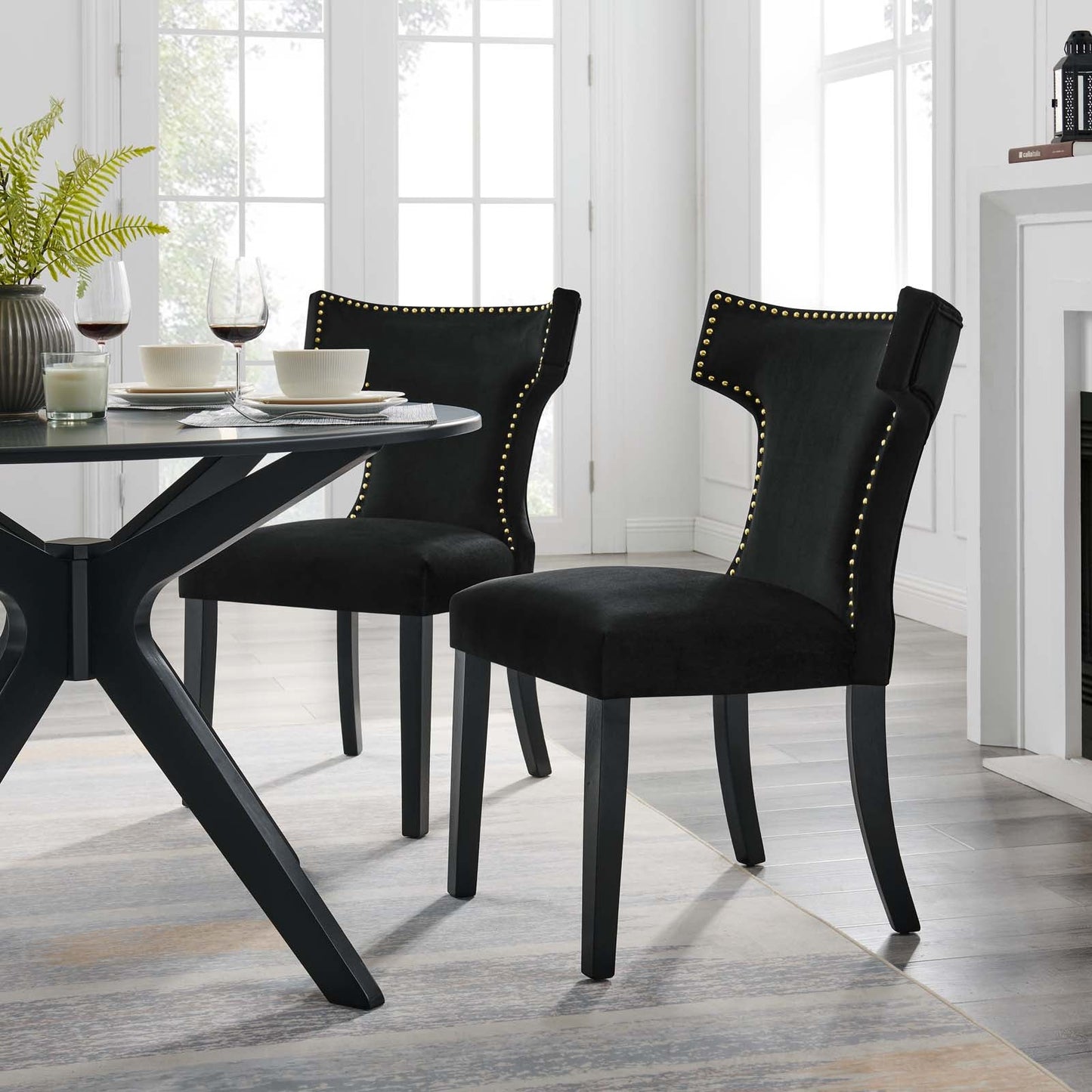 Curve Performance Velvet Dining Chairs - Set of 2 Black EEI-5008-BLK