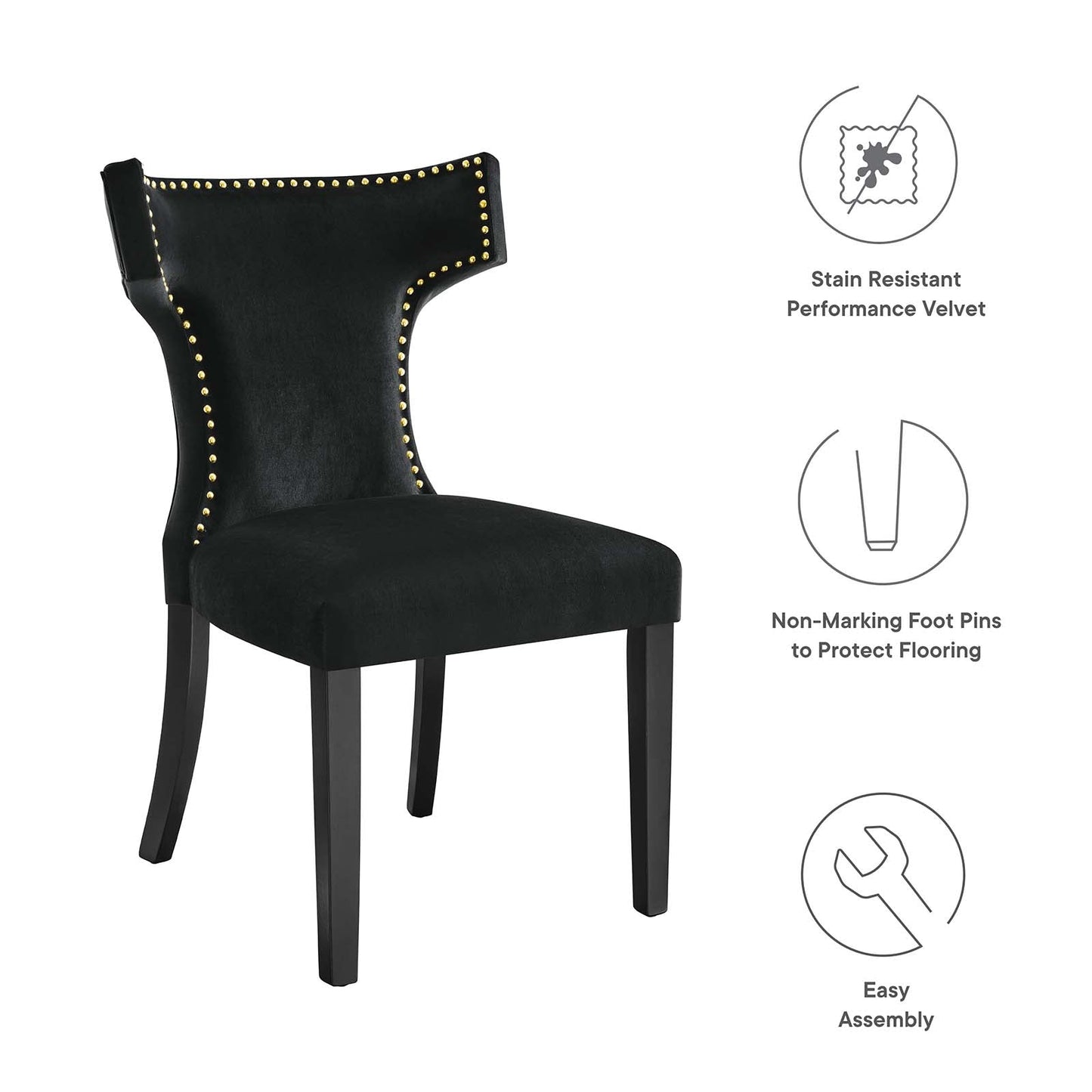 Curve Performance Velvet Dining Chairs - Set of 2 Black EEI-5008-BLK