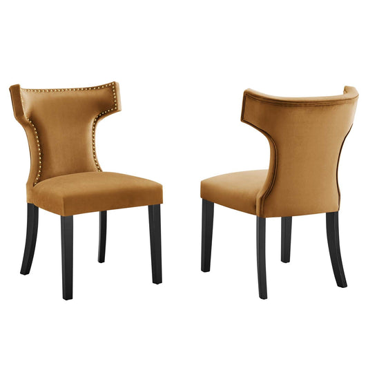 Curve Performance Velvet Dining Chairs - Set of 2 Cognac EEI-5008-COG