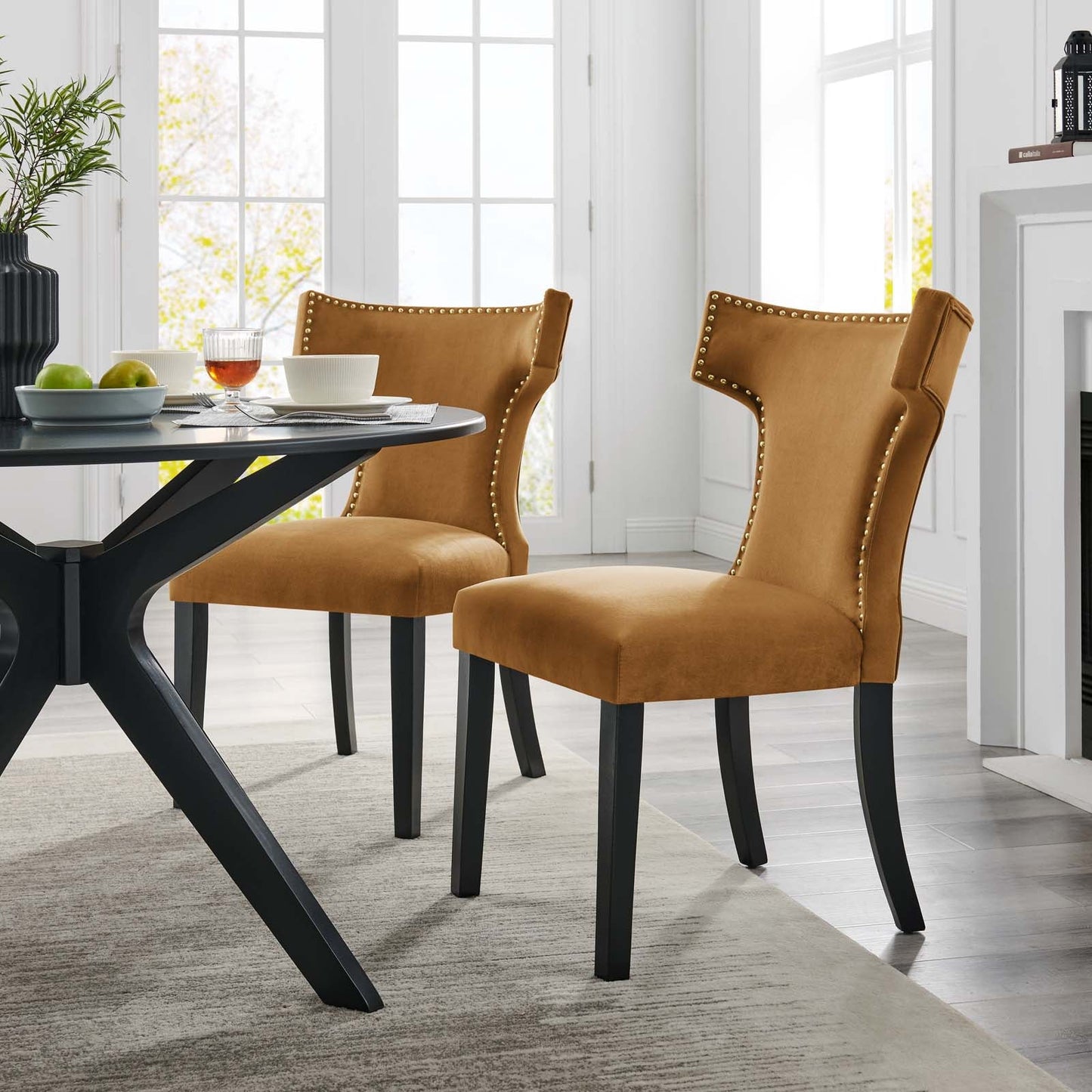 Curve Performance Velvet Dining Chairs - Set of 2 Cognac EEI-5008-COG