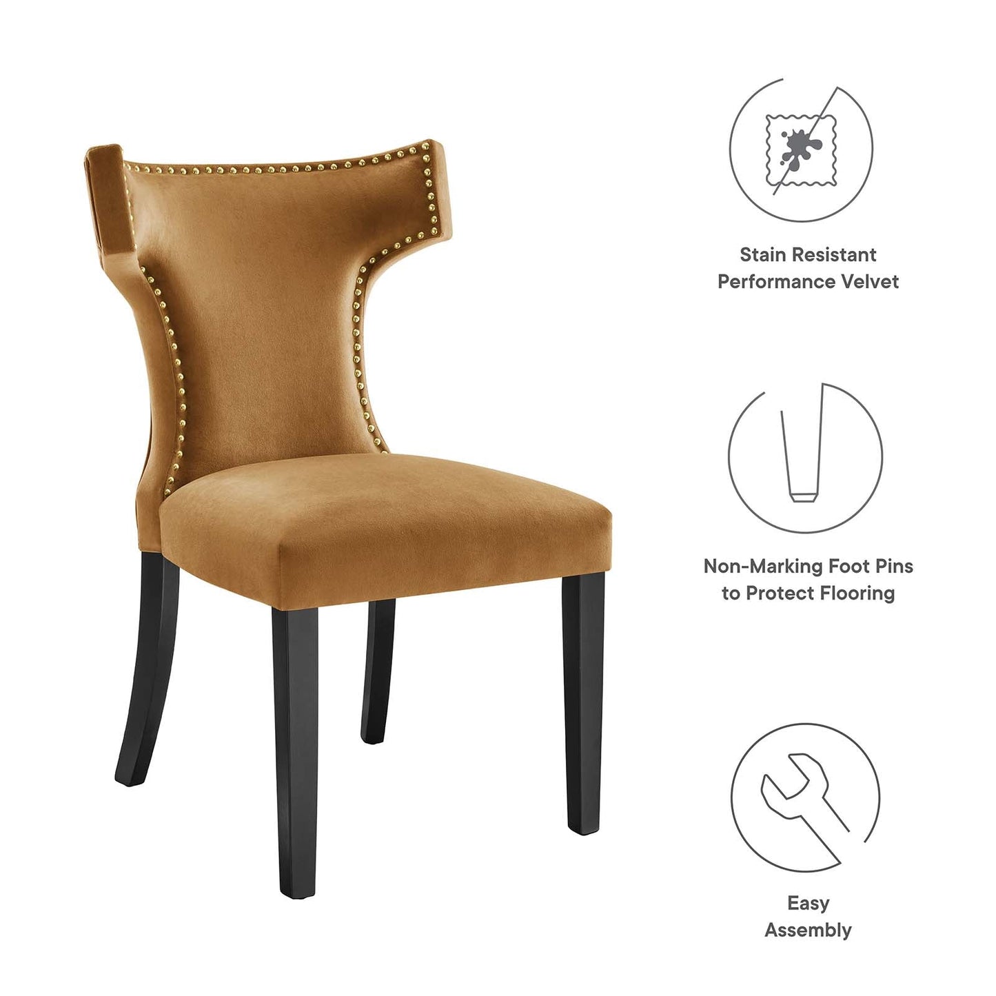 Curve Performance Velvet Dining Chairs - Set of 2 Cognac EEI-5008-COG