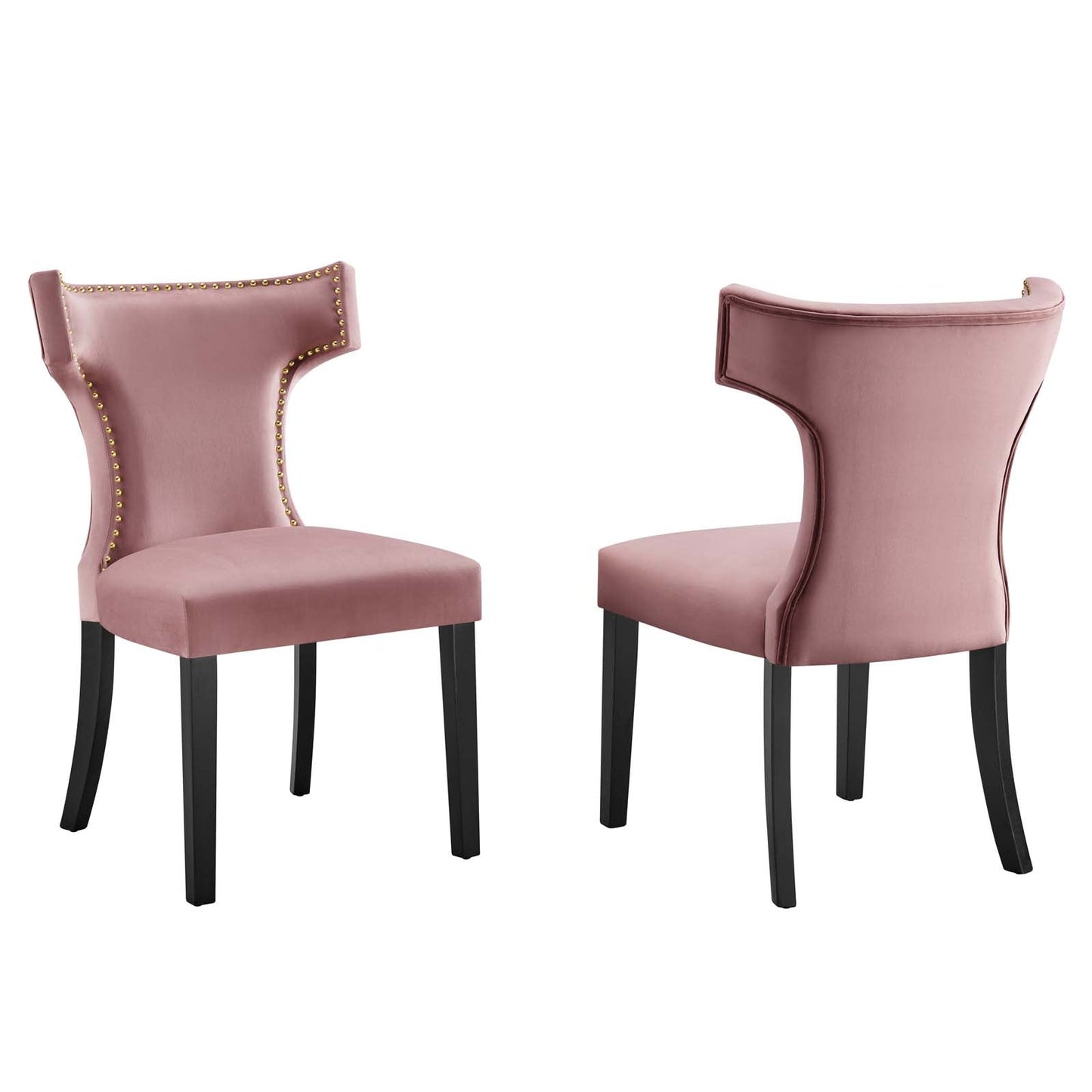 Curve Performance Velvet Dining Chairs - Set of 2 Dusty Rose EEI-5008-DUS