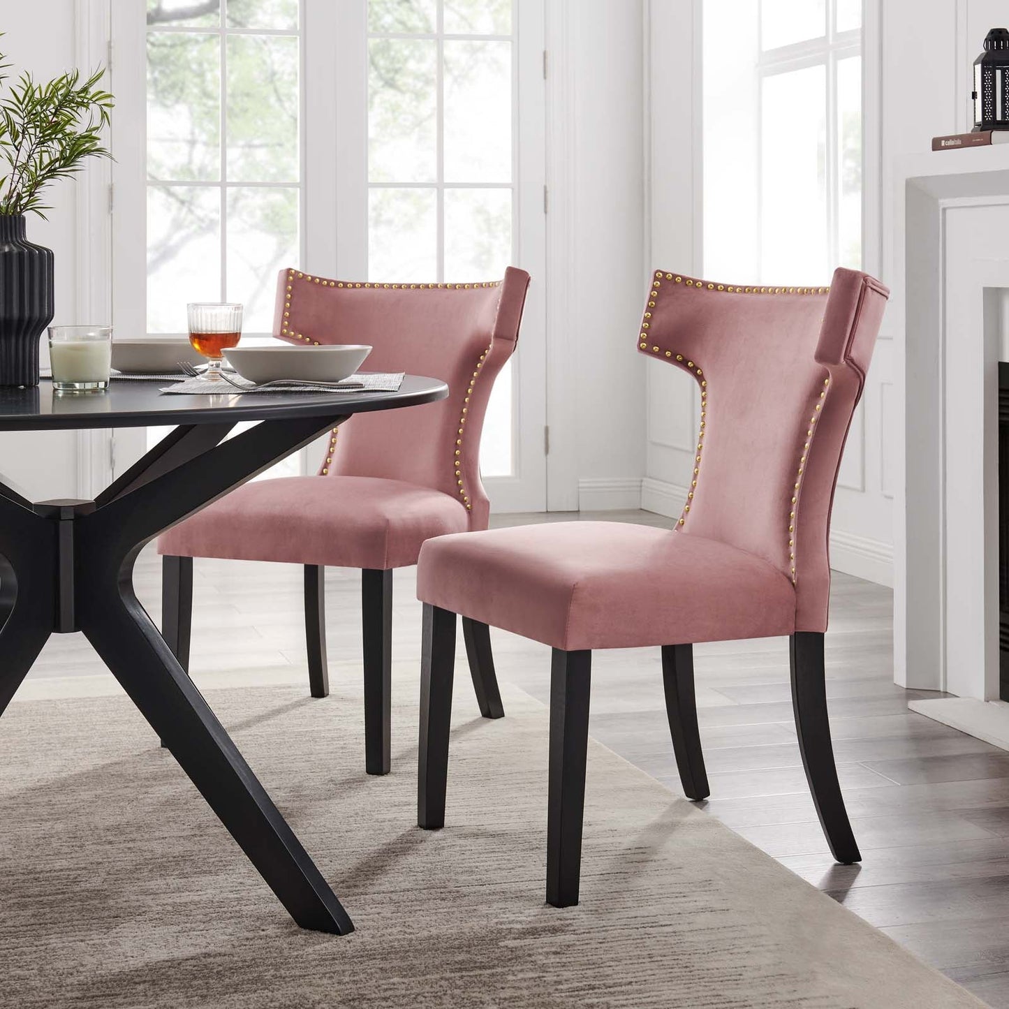 Curve Performance Velvet Dining Chairs - Set of 2 Dusty Rose EEI-5008-DUS