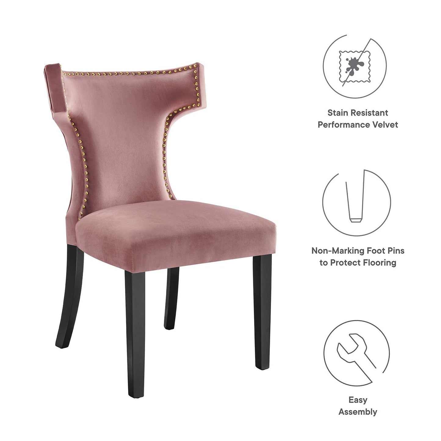 Curve Performance Velvet Dining Chairs - Set of 2 Dusty Rose EEI-5008-DUS