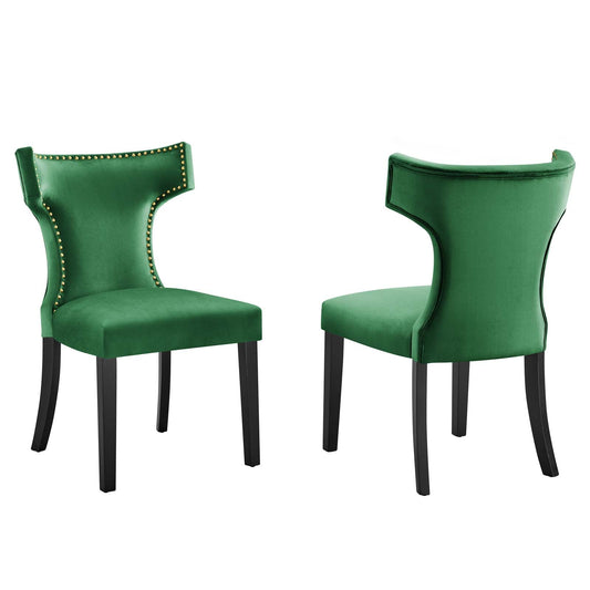 Curve Performance Velvet Dining Chairs - Set of 2 Emerald EEI-5008-EME