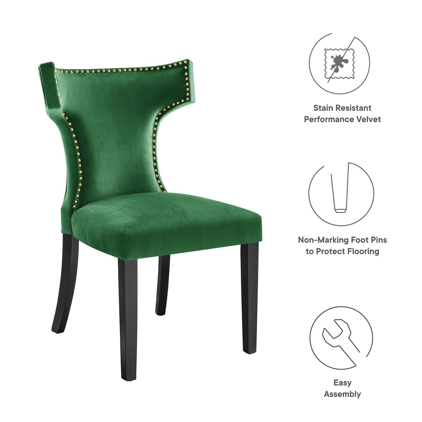 Curve Performance Velvet Dining Chairs - Set of 2 Emerald EEI-5008-EME