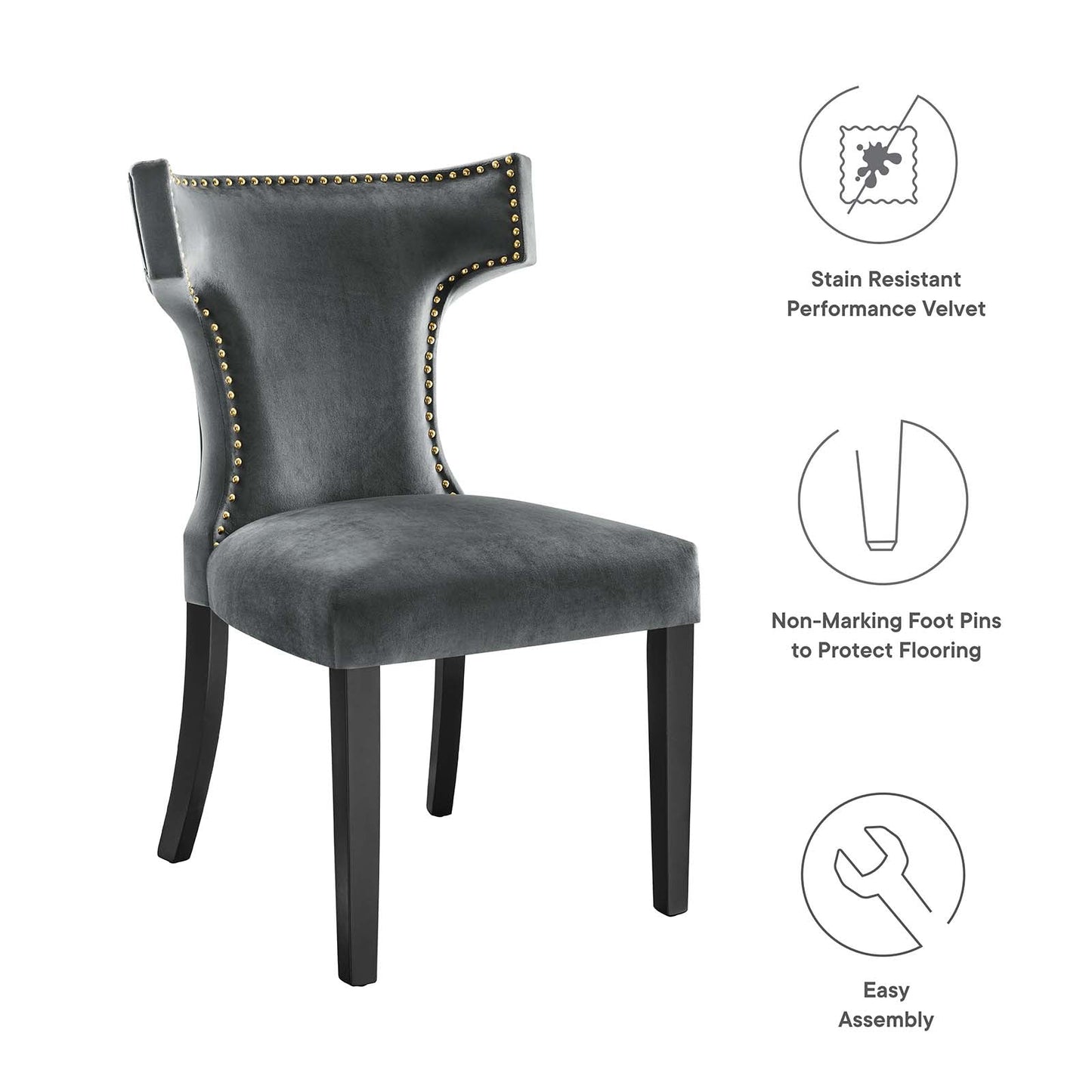 Curve Performance Velvet Dining Chairs - Set of 2 Gray EEI-5008-GRY