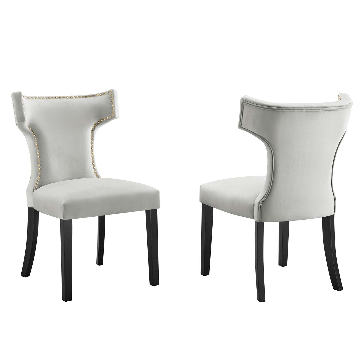 Curve Performance Velvet Dining Chairs - Set of 2 Light Gray EEI-5008-LGR