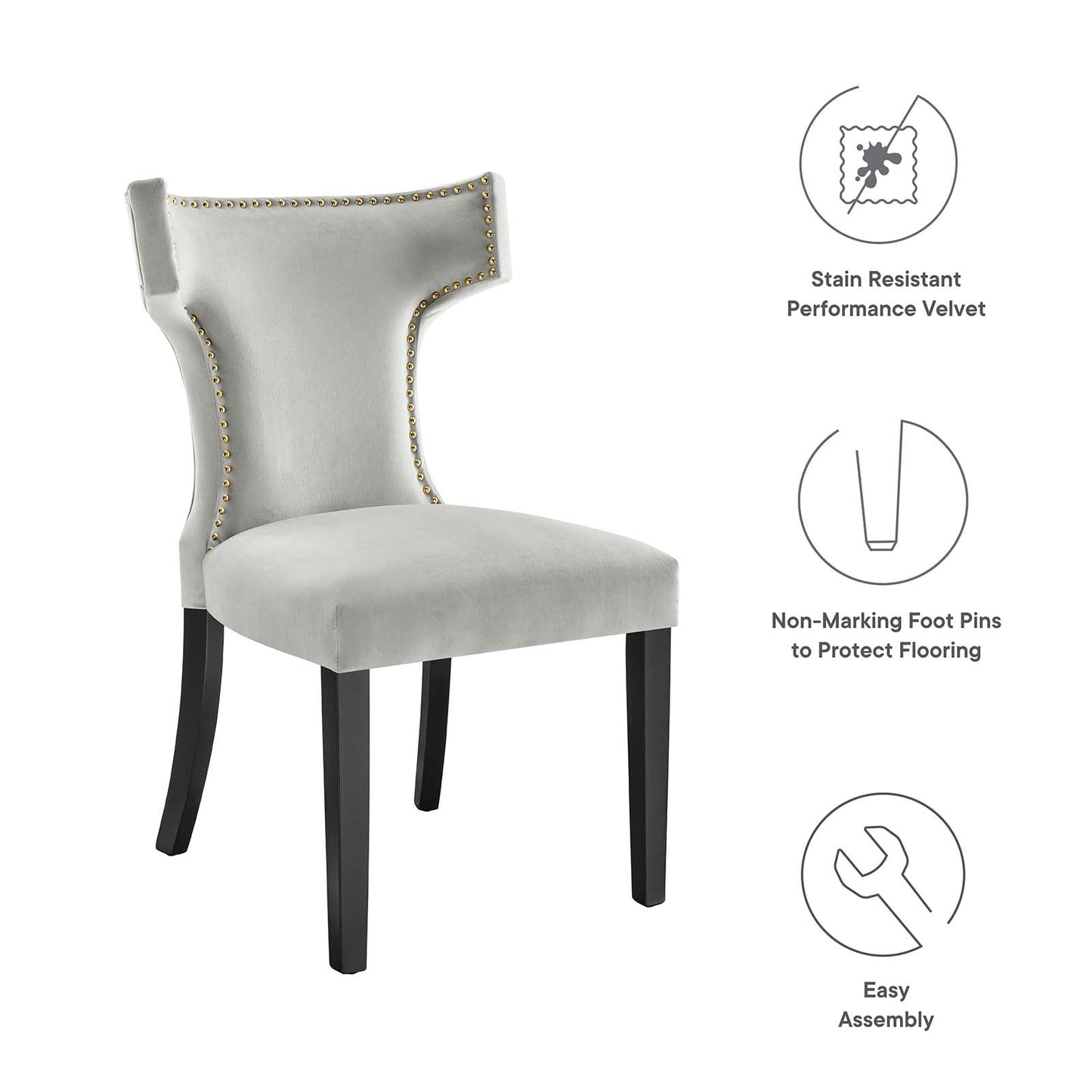 Curve Performance Velvet Dining Chairs - Set of 2 Light Gray EEI-5008-LGR