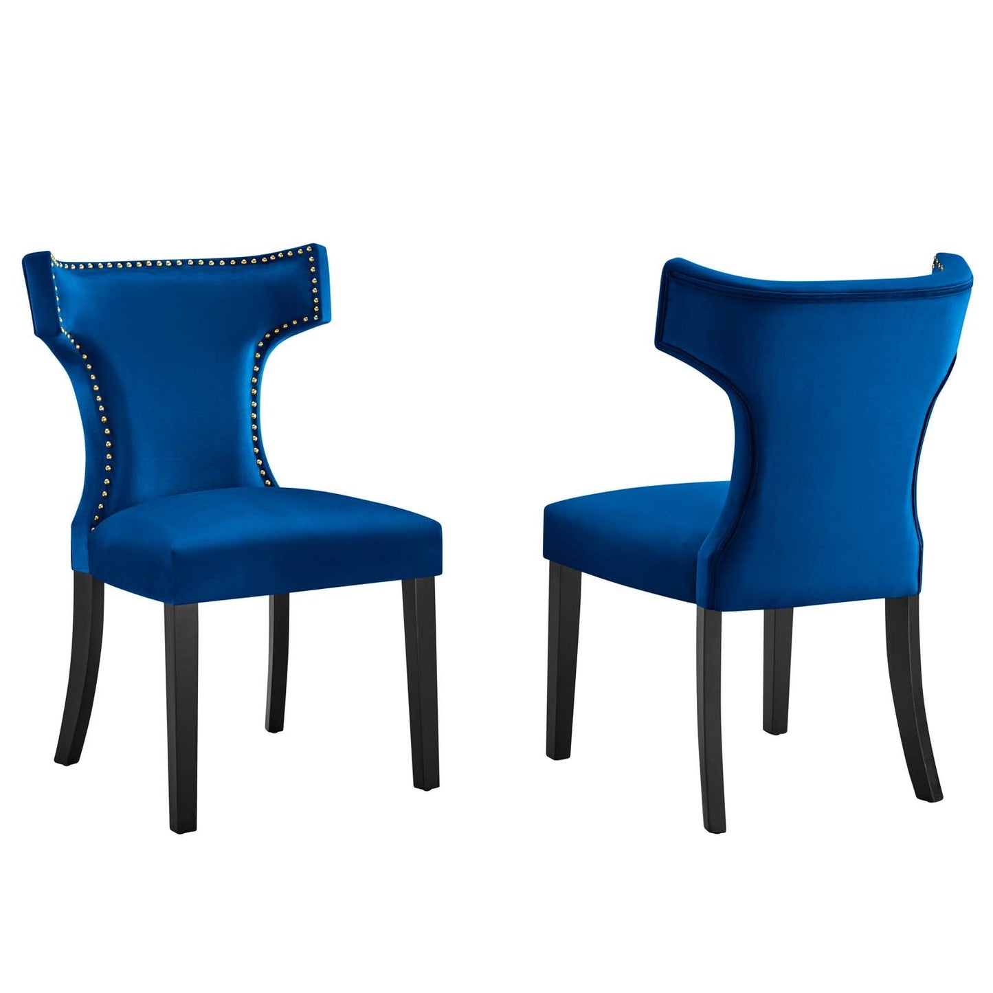 Curve Performance Velvet Dining Chairs - Set of 2 Navy EEI-5008-NAV