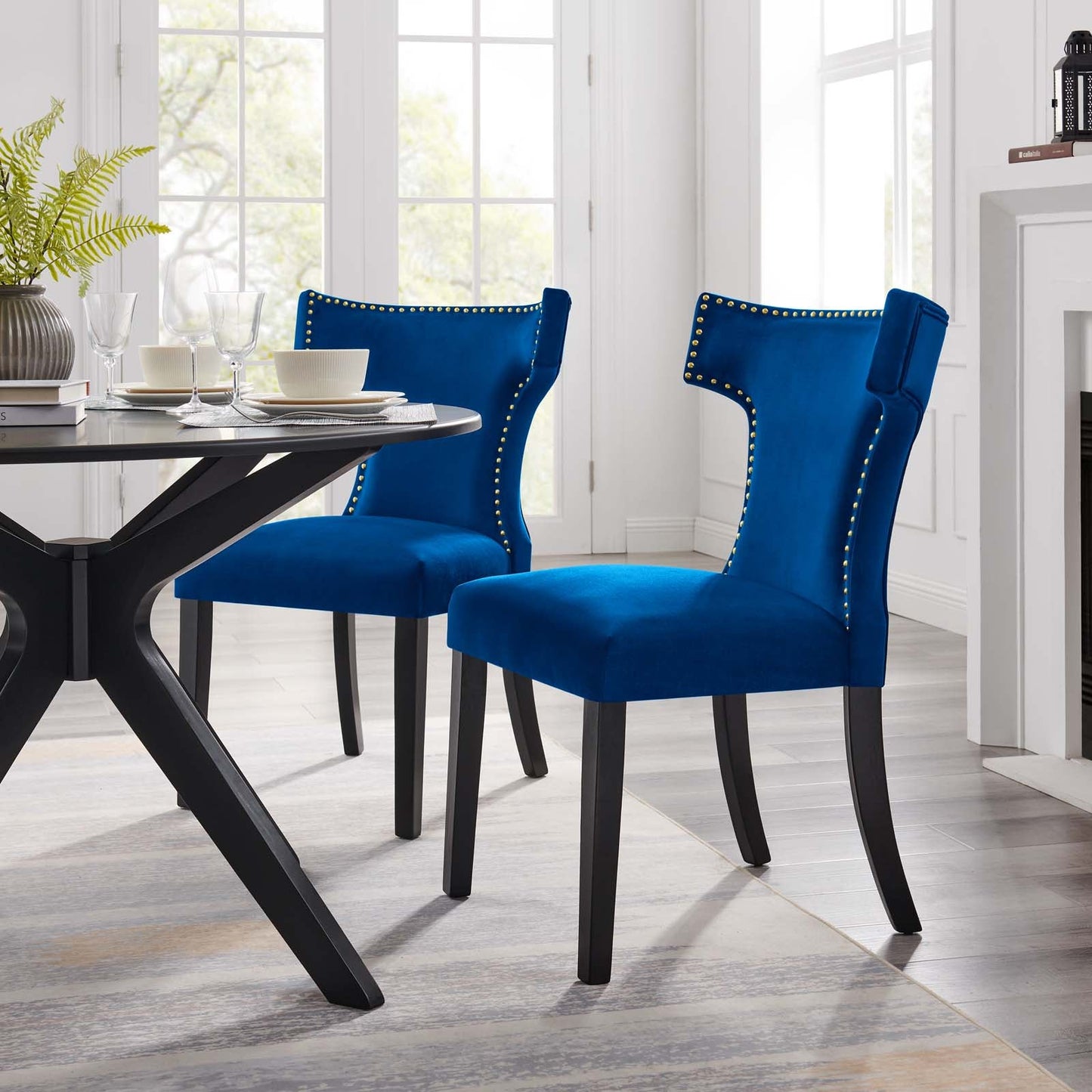 Curve Performance Velvet Dining Chairs - Set of 2 Navy EEI-5008-NAV