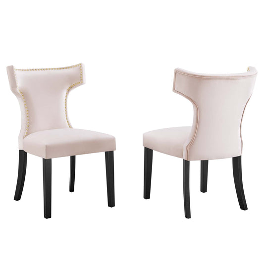 Curve Performance Velvet Dining Chairs - Set of 2 Pink EEI-5008-PNK