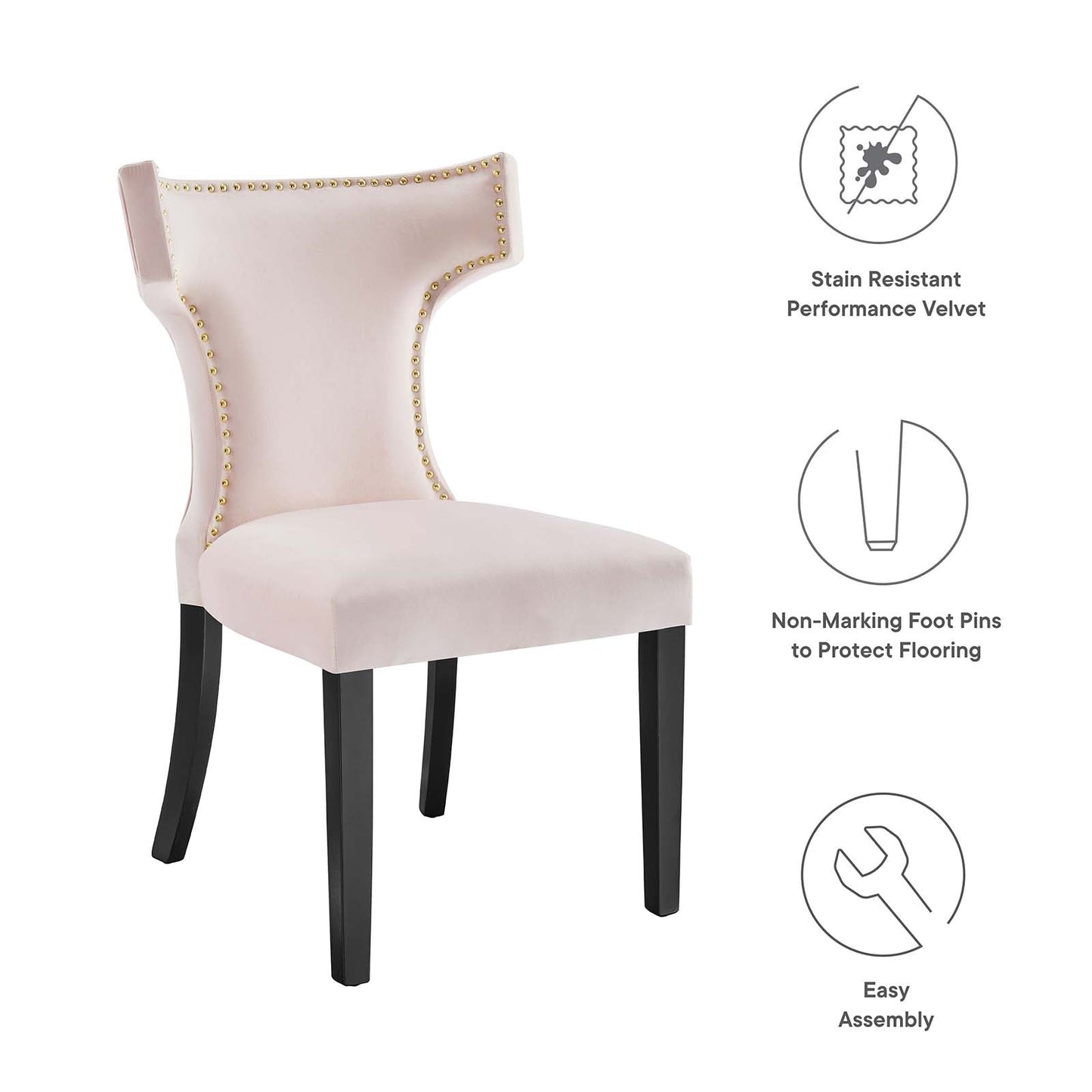 Curve Performance Velvet Dining Chairs - Set of 2 Pink EEI-5008-PNK