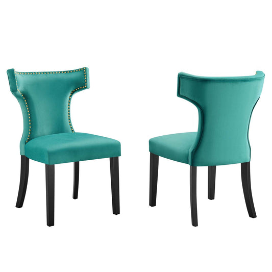 Curve Performance Velvet Dining Chairs - Set of 2 Teal EEI-5008-TEA