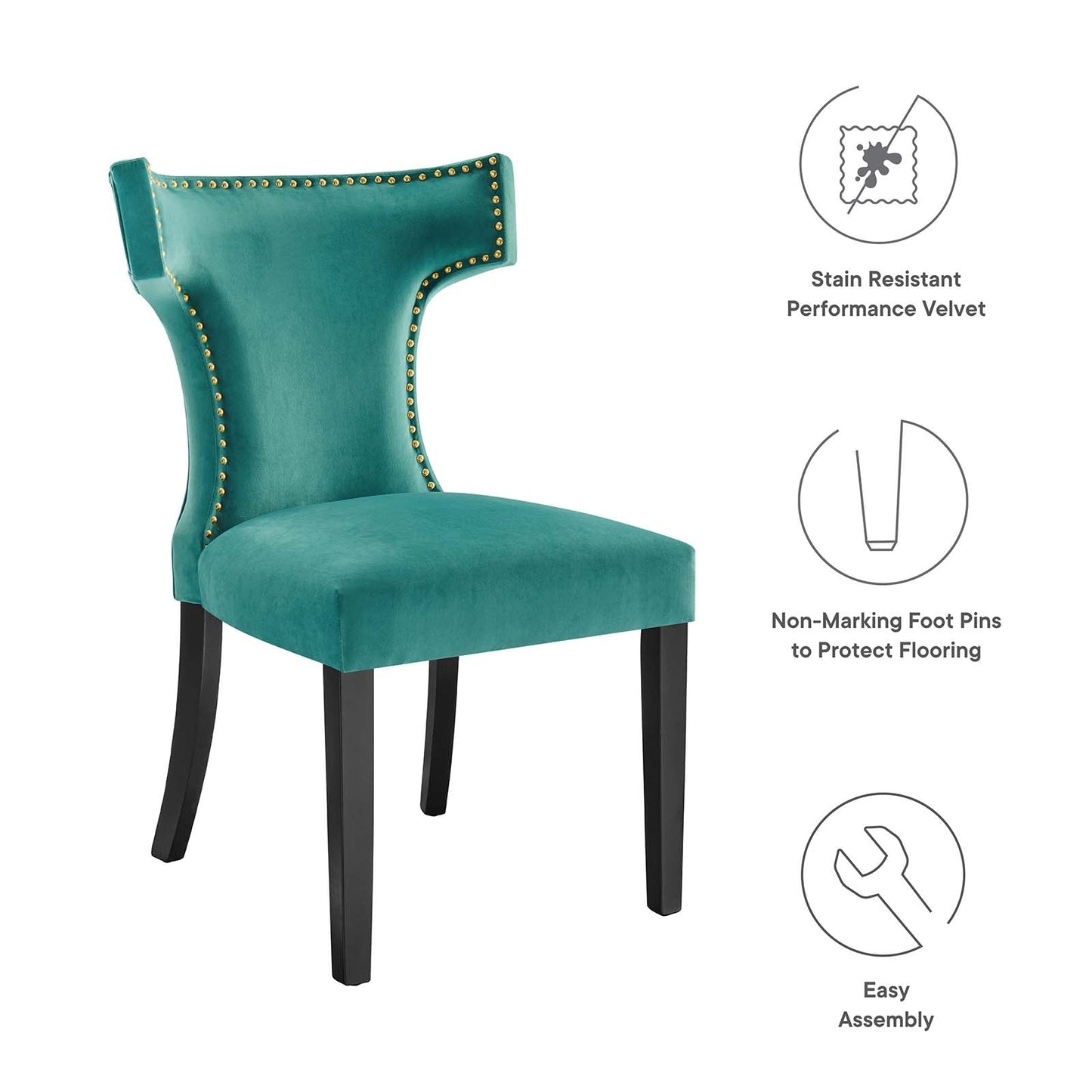 Curve Performance Velvet Dining Chairs - Set of 2 Teal EEI-5008-TEA