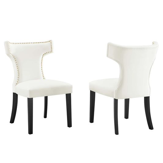 Curve Performance Velvet Dining Chairs - Set of 2 White EEI-5008-WHI