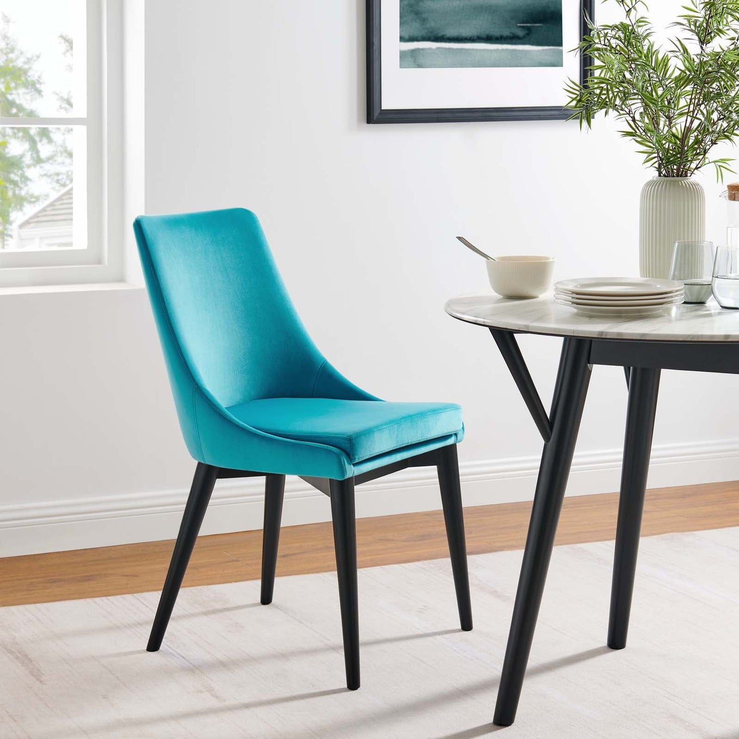 Viscount Performance Velvet Dining Chair Blue EEI-5009-BLU