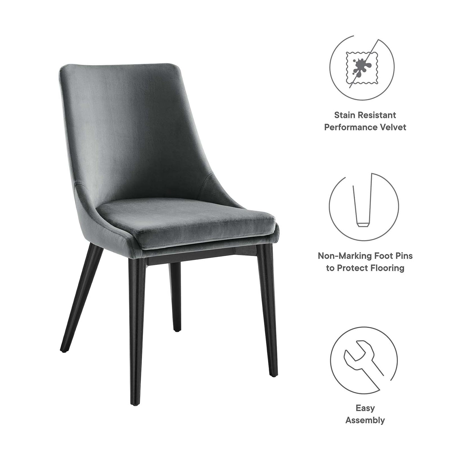 Viscount Performance Velvet Dining Chair Gray EEI-5009-GRY