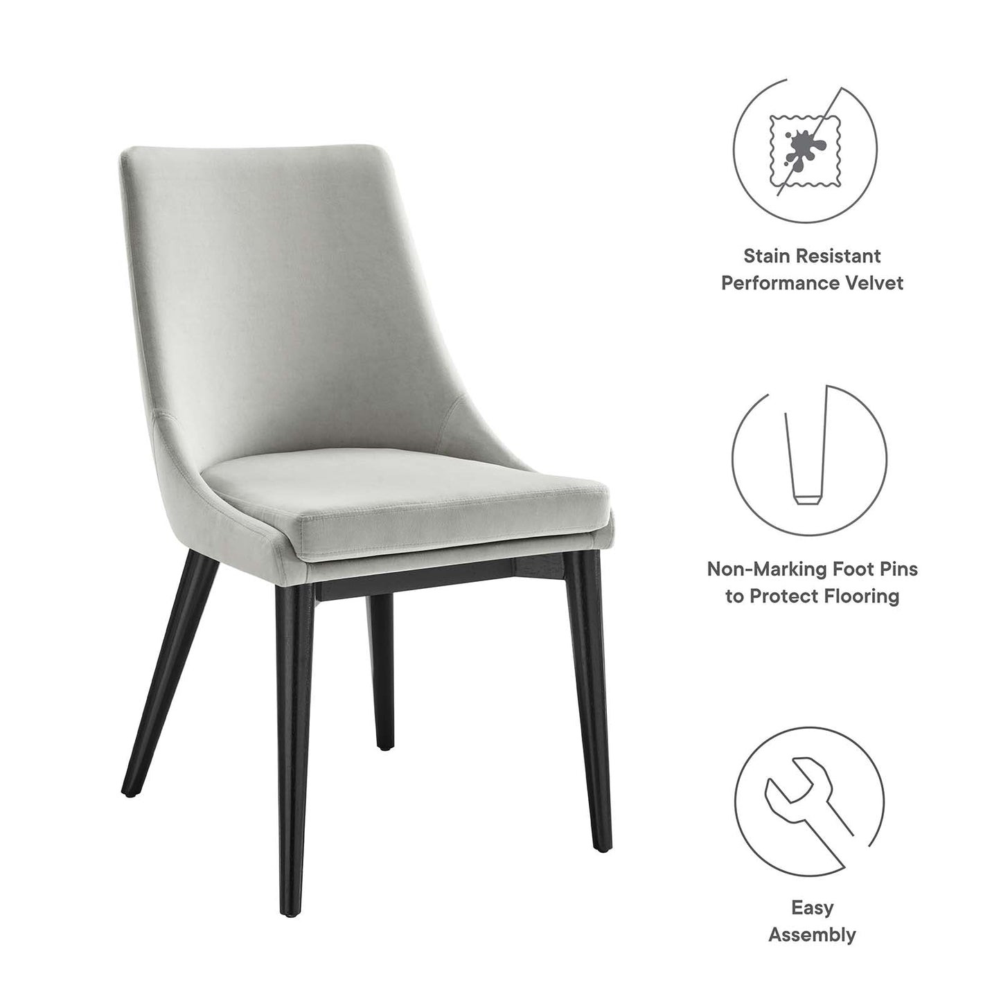 Viscount Performance Velvet Dining Chair Light Gray EEI-5009-LGR