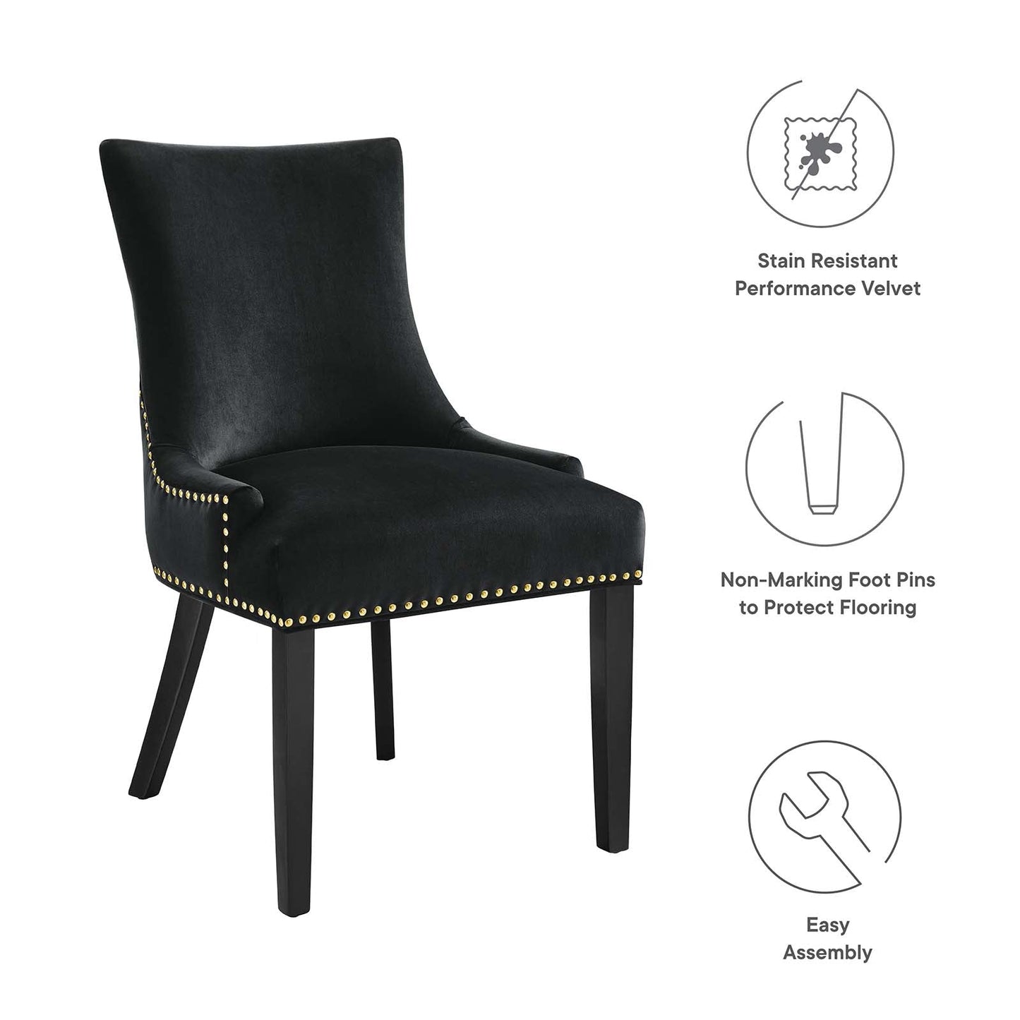 Marquis Performance Velvet Dining Chairs - Set of 2 Black EEI-5010-BLK