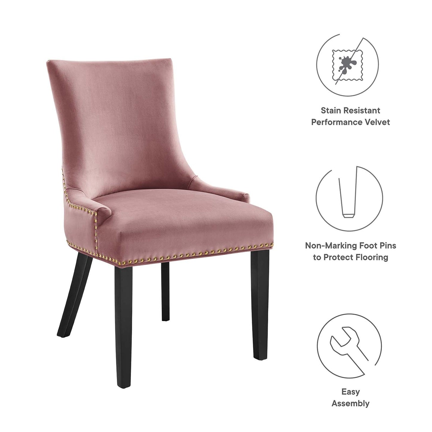 Marquis Performance Velvet Dining Chairs - Set of 2 Dusty Rose EEI-5010-DUS