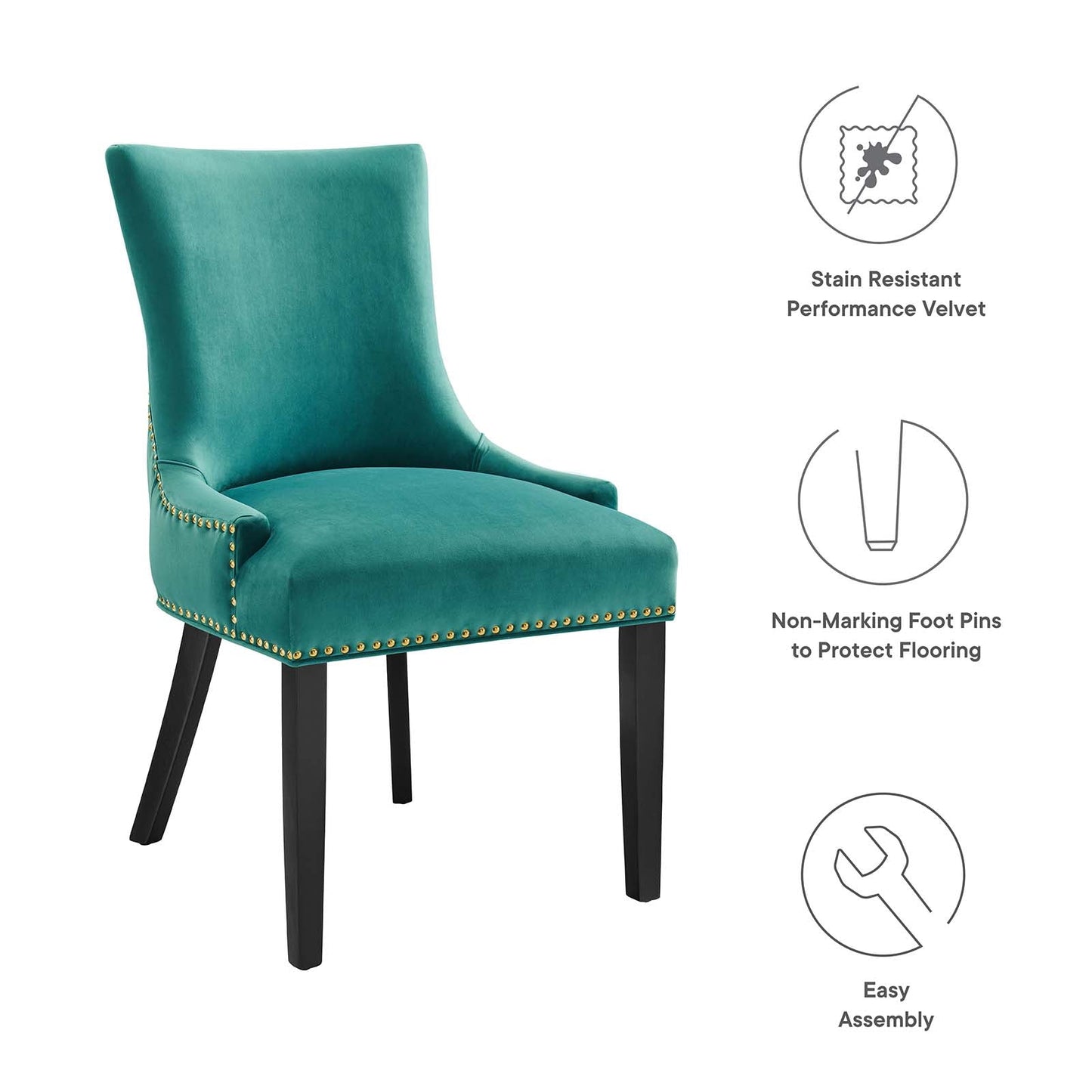 Marquis Performance Velvet Dining Chairs - Set of 2 Teal EEI-5010-TEA