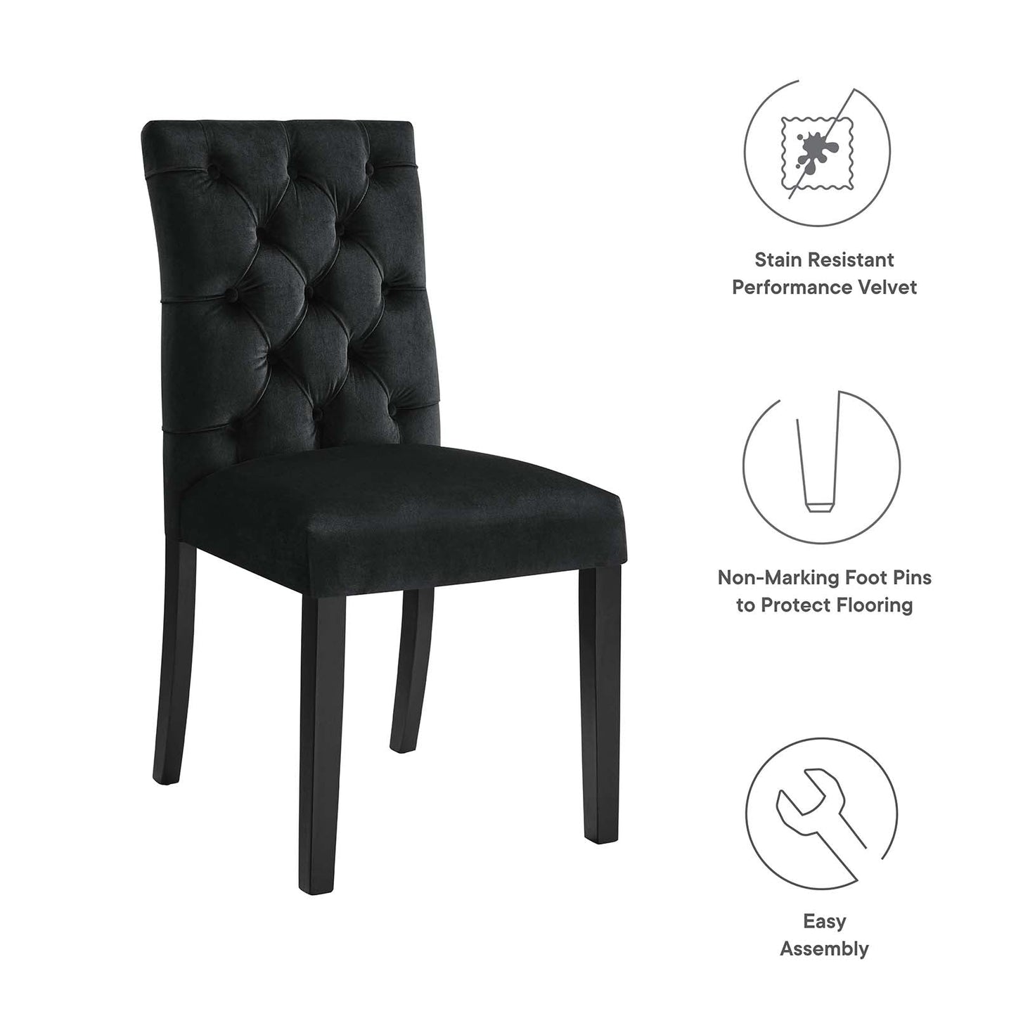 Duchess Performance Velvet Dining Chairs - Set of 2 Black EEI-5011-BLK