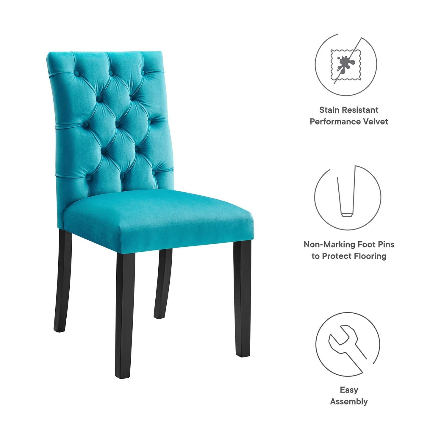 Duchess Performance Velvet Dining Chairs - Set of 2 Blue EEI-5011-BLU