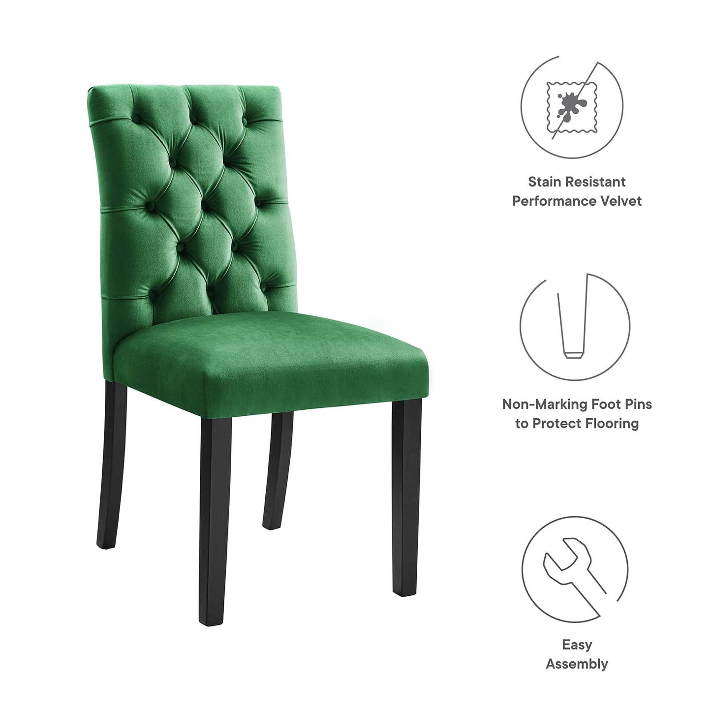 Duchess Performance Velvet Dining Chairs - Set of 2 Emerald EEI-5011-EME