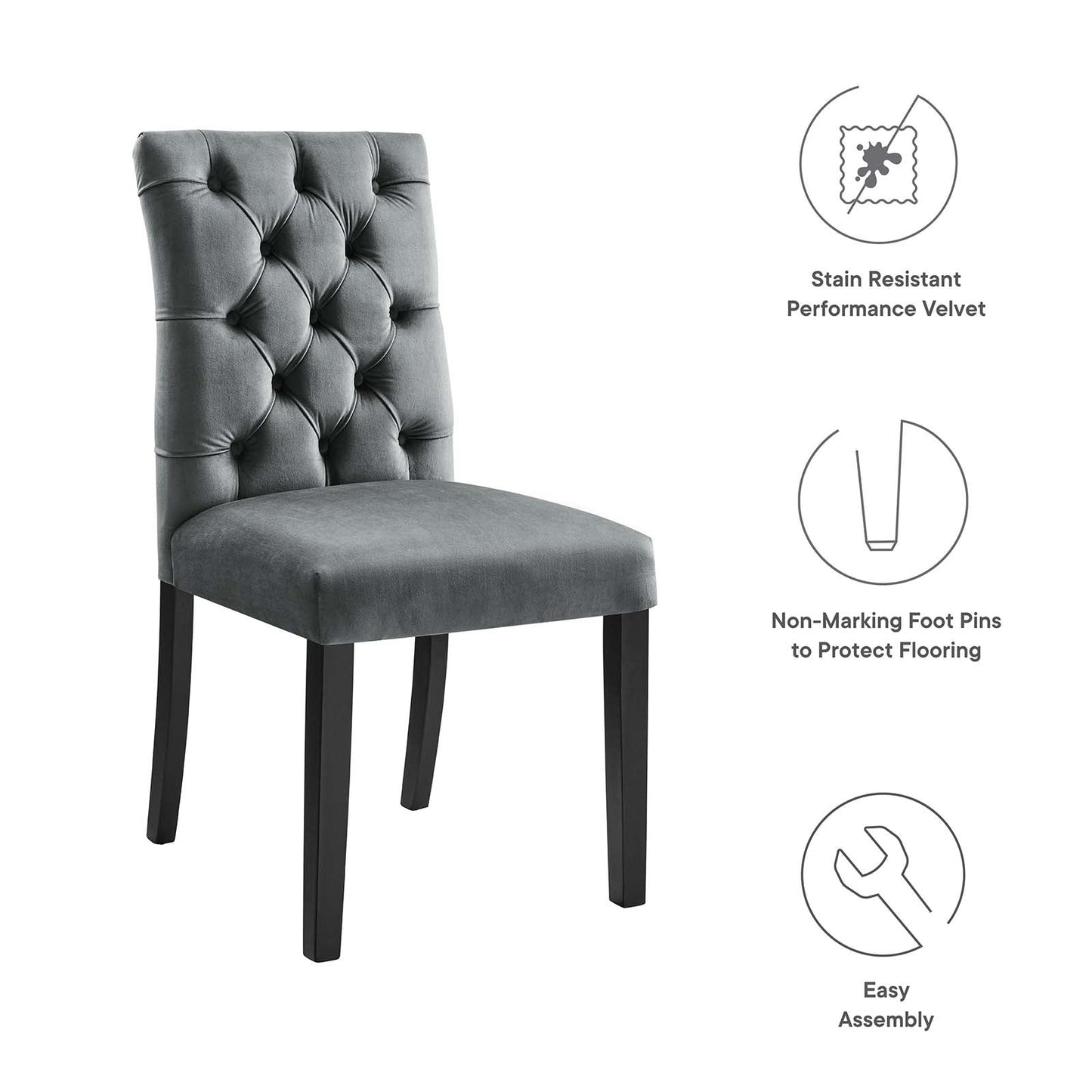 Duchess Performance Velvet Dining Chairs - Set of 2 Gray EEI-5011-GRY