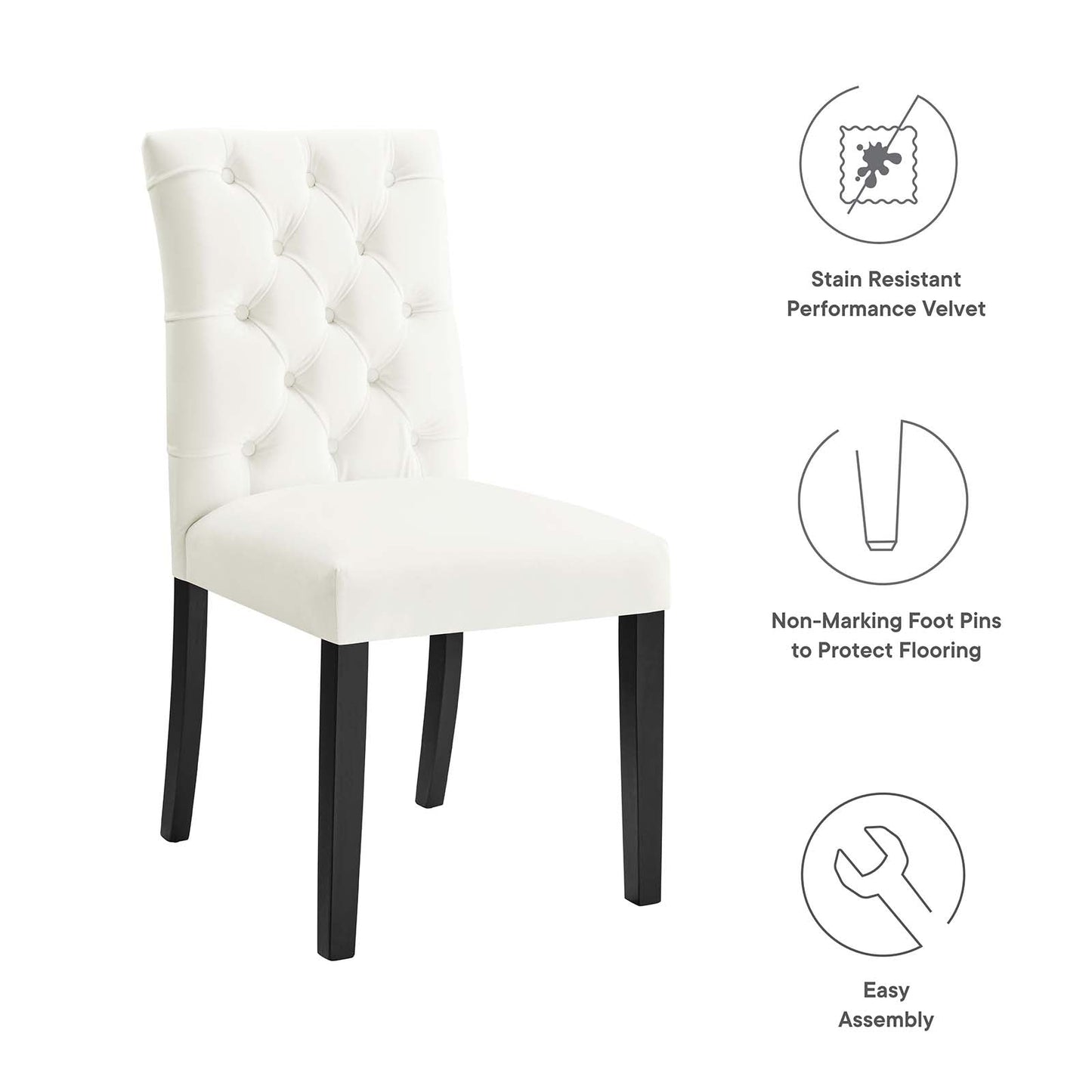 Duchess Performance Velvet Dining Chairs - Set of 2 White EEI-5011-WHI