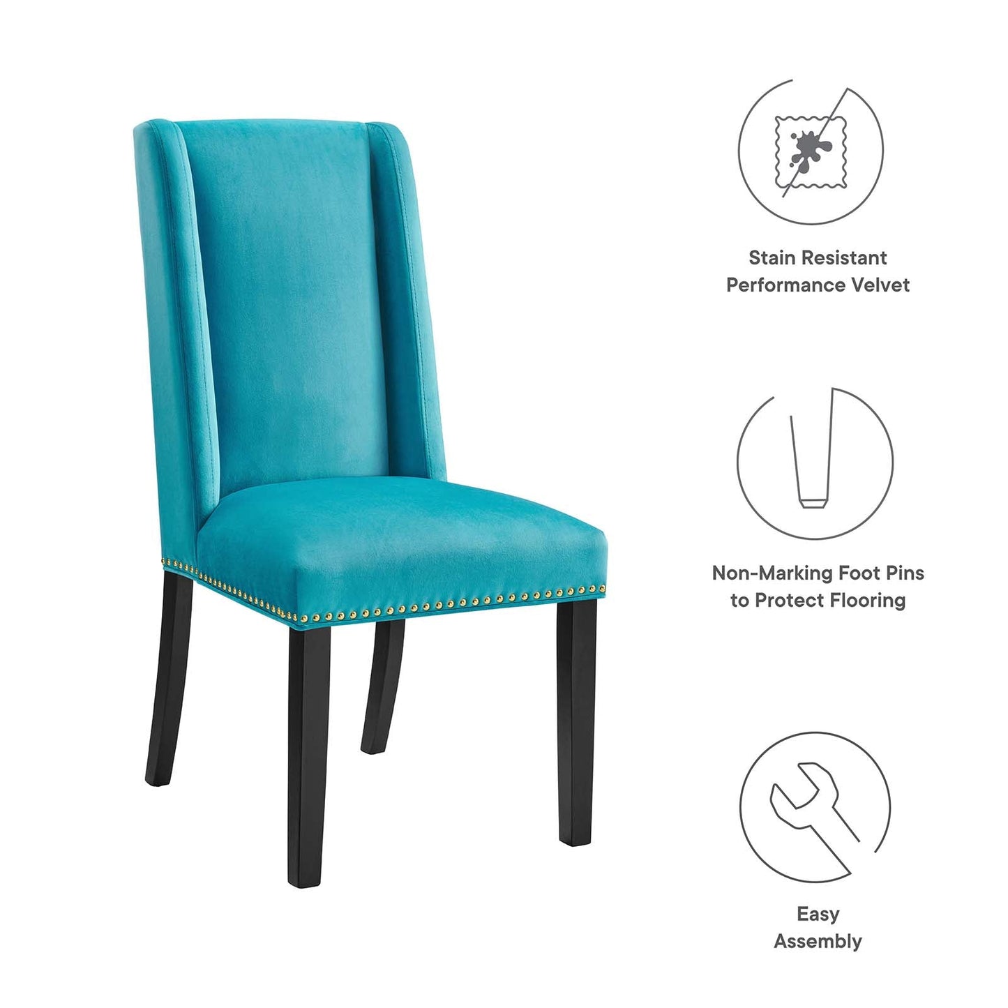 Baron Performance Velvet Dining Chairs - Set of 2 Blue EEI-5012-BLU