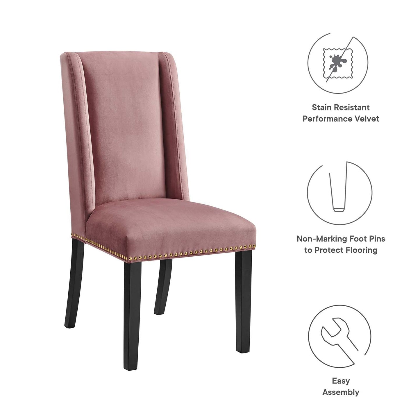 Baron Performance Velvet Dining Chairs - Set of 2 Dusty Rose EEI-5012-DUS