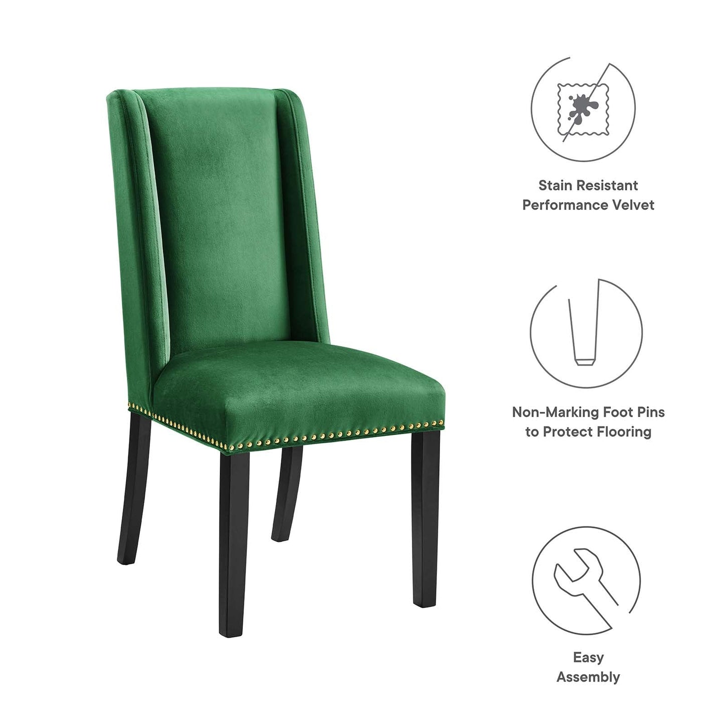 Baron Performance Velvet Dining Chairs - Set of 2 Emerald EEI-5012-EME