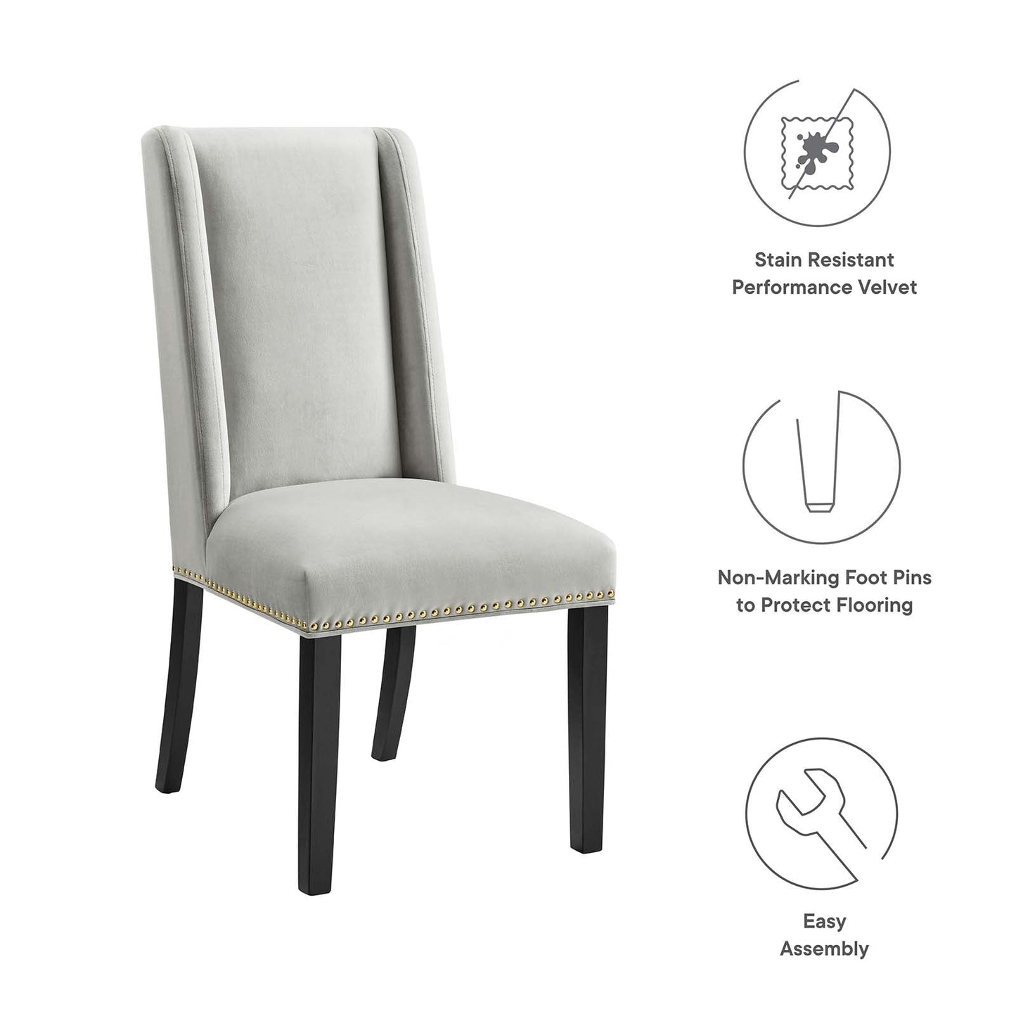 Baron Performance Velvet Dining Chairs - Set of 2 Light Gray EEI-5012-LGR