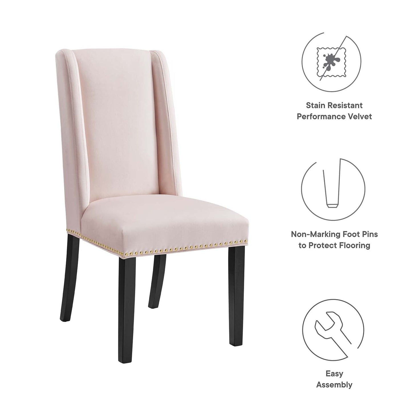 Baron Performance Velvet Dining Chairs - Set of 2 Pink EEI-5012-PNK