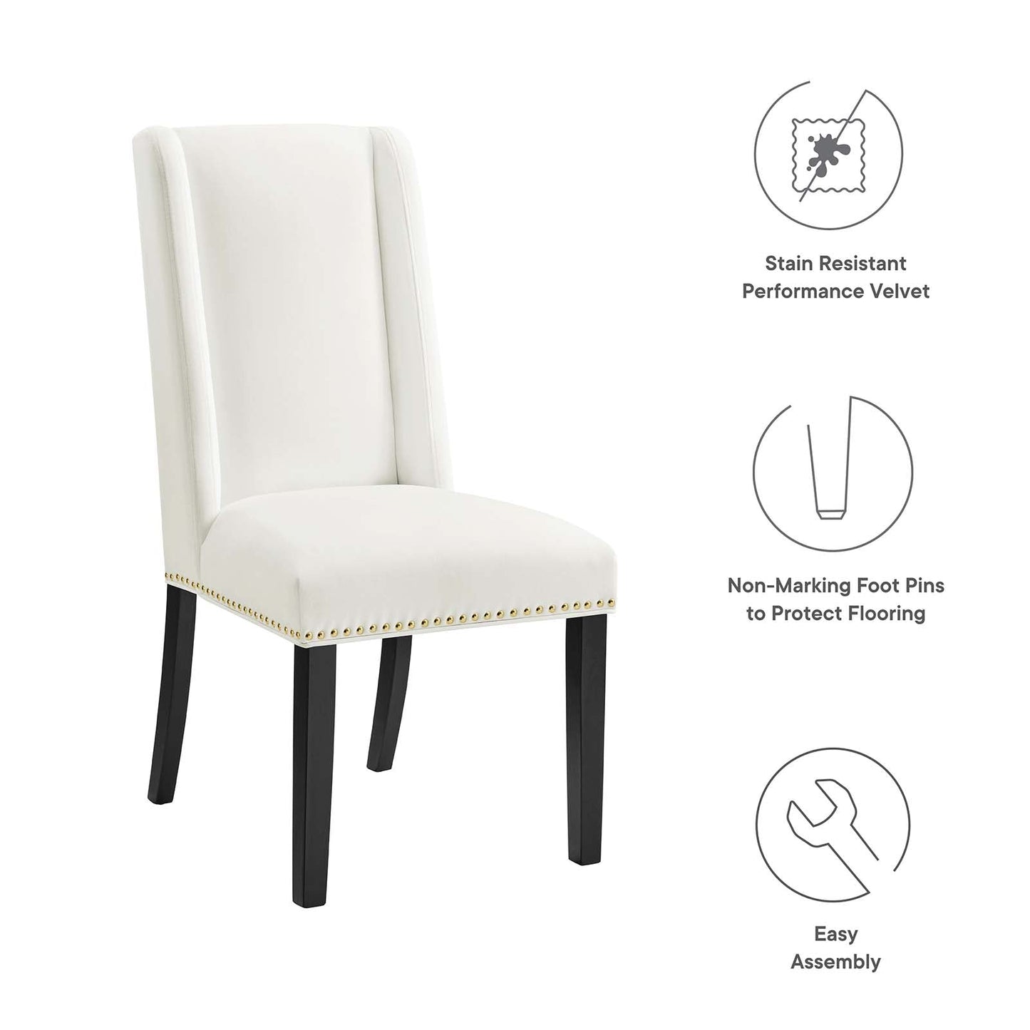 Baron Performance Velvet Dining Chairs - Set of 2 White EEI-5012-WHI